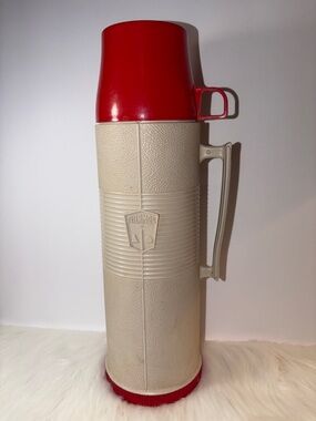 Thermos Red and Cream Portable Vacuum Bottle with Handle